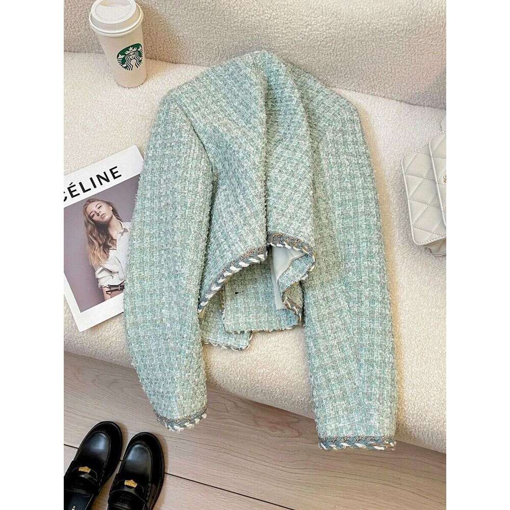 Ladies' Coat Fashionable Casual And Elegant Versatile Jacket Blue French Exquisite Tweed Short Jacket Women's Spring And Autumn New Fashiona - view 5