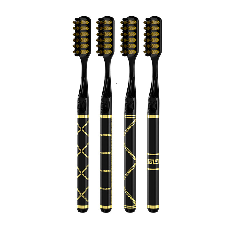 Toothbrush Spiral Medium Stiff Bristle High End Black Gold Long Head For Men Adult High Value Handle Gift Box Home Use
