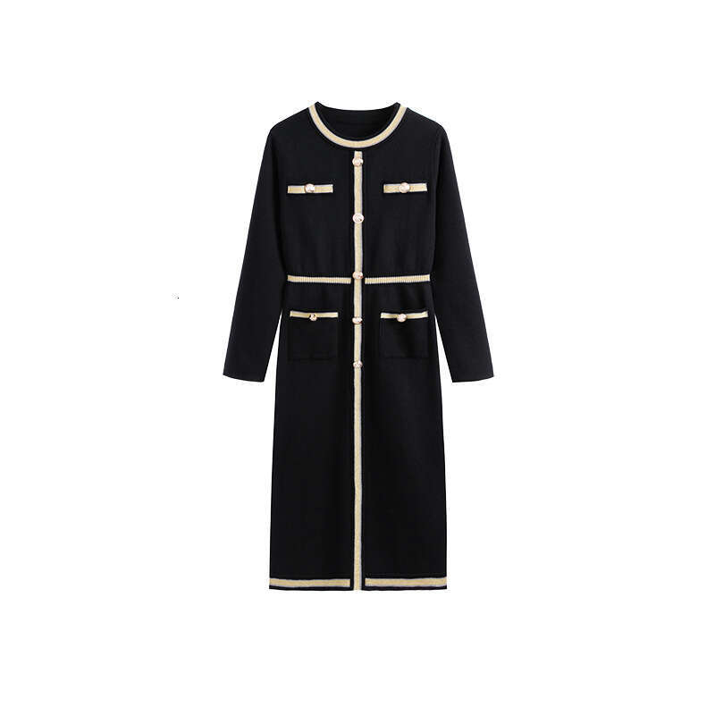 Designer French Elegant Women's Knitted Autumn and Winter Shining Thread Color blocked Long k30 Sleeve Base Sweater Dress 2026