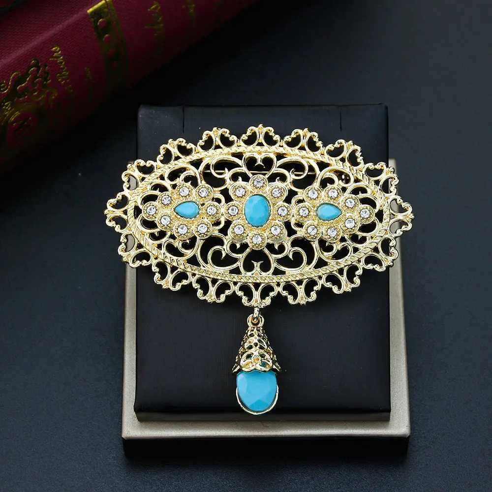 Gold Color Flower Morocco Brooch Arabic Women Lapel Pins Caftan Brooch Bride Wedding Jewelry Crystal Arabesque Bijoux Z260401