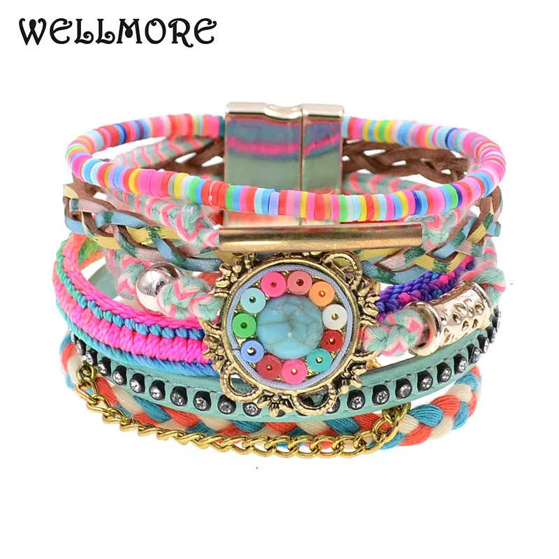 WELLMORE women bracelet Leather bracelets bohemia colorful beaded charm bracelets for women fashion jewelry drop 260318BJ