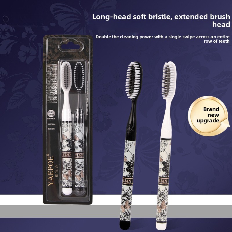 Toothbrush Extended Long Head Deep Cleaning Luxurious Ultra Fine Soft Bristles Butterfly Floral Print High Aesthetic Value For Oral Hygiene