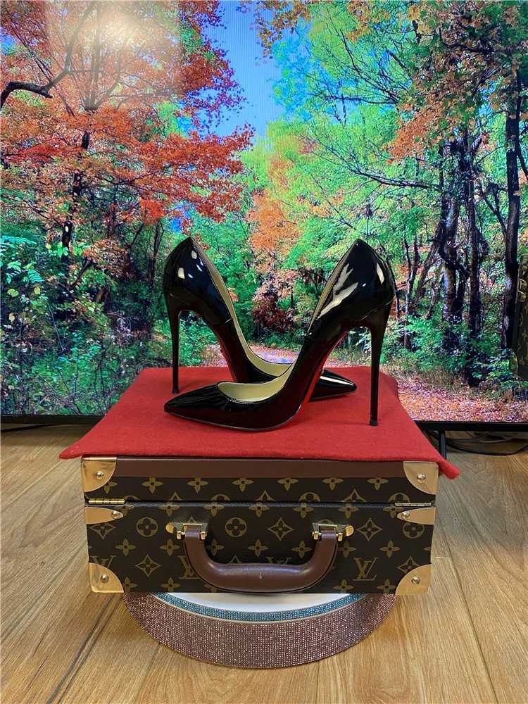 New shallow classic patent leather 12cm fashionable and versatile work high heels nude 10cm thin heel plus size 33-46 X260401