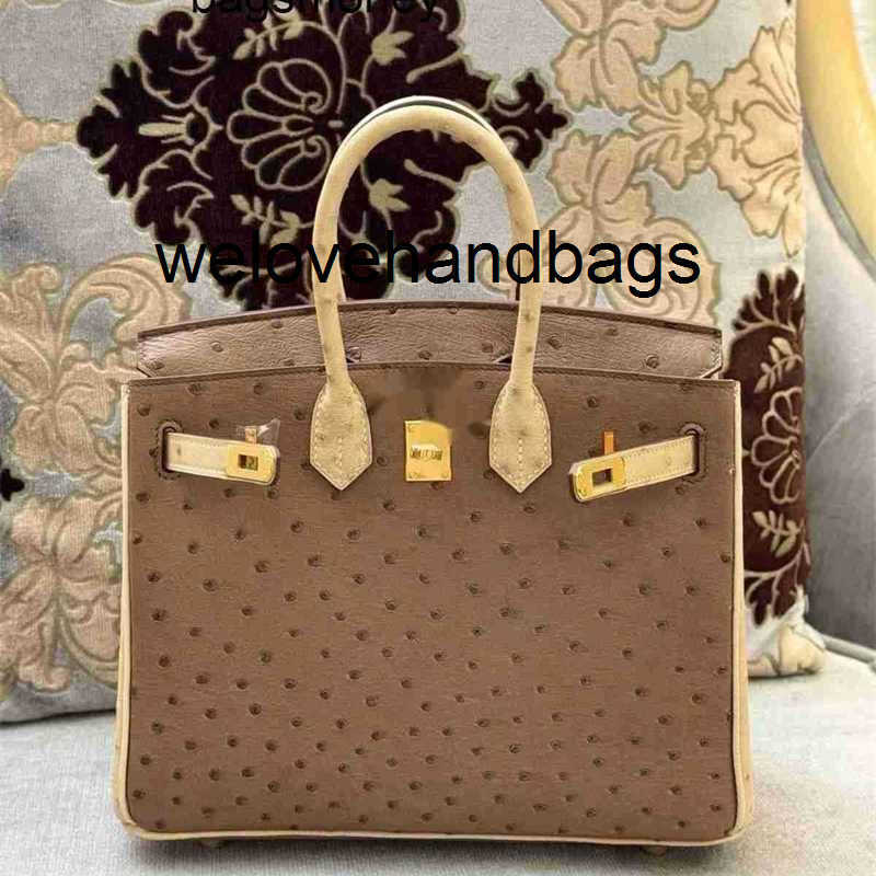 Women Luxurys Designer Handbags Platinum Bag Imported Ostrich Leather Pure Handmade All Hand-sewn Waxed Thread Handbag 30 35 40cm Cjgood