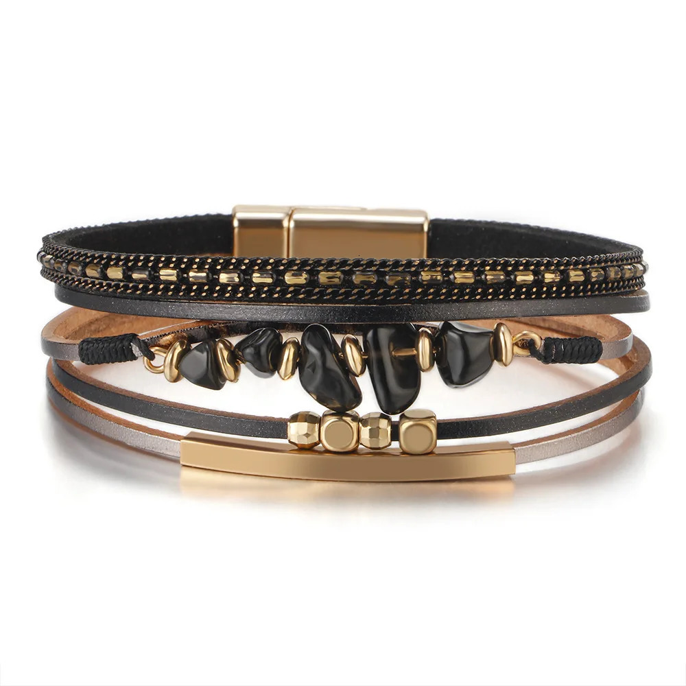 Fashion Natural Stone Bead Bracelets Bohemian Womens Leather Magnetic Buckle Charm Bracelet Sports Wrist Strap Party Jewelry 260318BJ