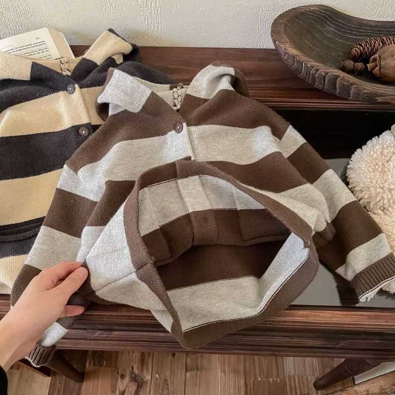 Pullover Pullover Nordic style children's clothing children's striped elf hat sweater cardigan for boys and girls baby versatile jacket