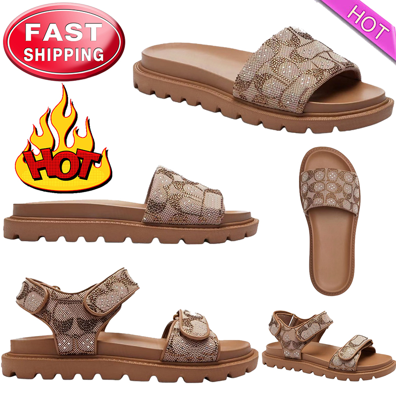 Coacs Slides BRYNN Logo-Plaque Flats Sandal Summer Beach Slide Luxury Womens Sandals Outdoor Platform Slippers Women Designer Shoe Slipper