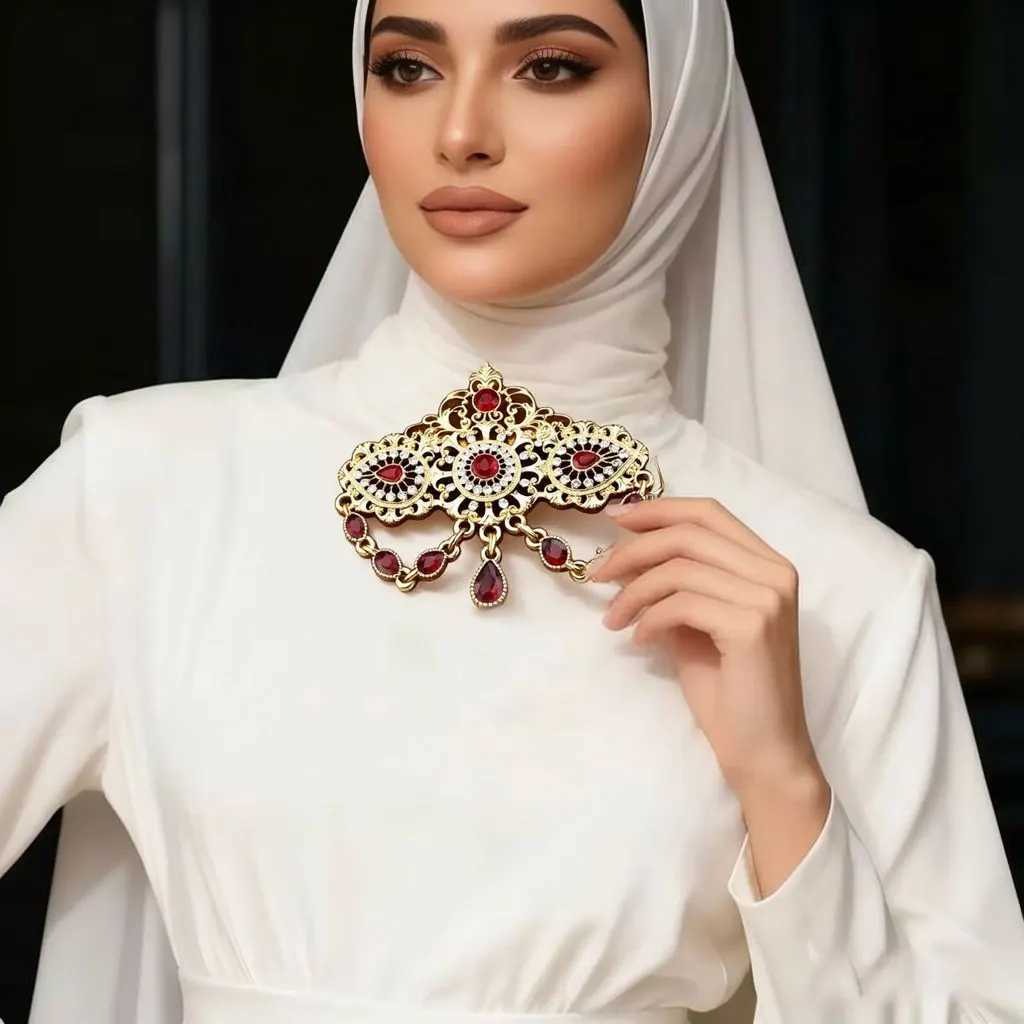 Sunspicems Colorful Crystal Brooch Pendant For Women Gold Color Algeria Morocco Wedding Jewelry Caftan Brooch Pin Bridal Gift Z260401