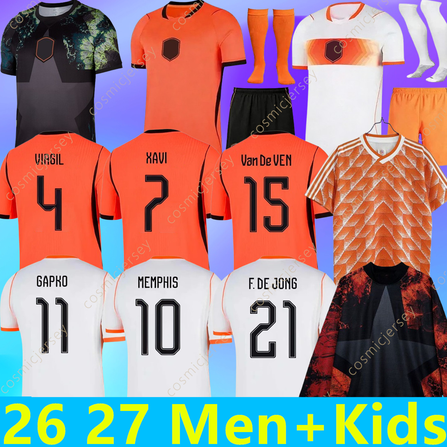 26 27 Netherlands Soccer Jerseys MEMPHIS VIRGIL world cup 2026 Jerseys DE JONG GAKPO VEERMAN WEGHORST DUMFRIES BROBBEY FRIMPONG Shirt DE LIGT XAVI Men Kids 1988 Retro