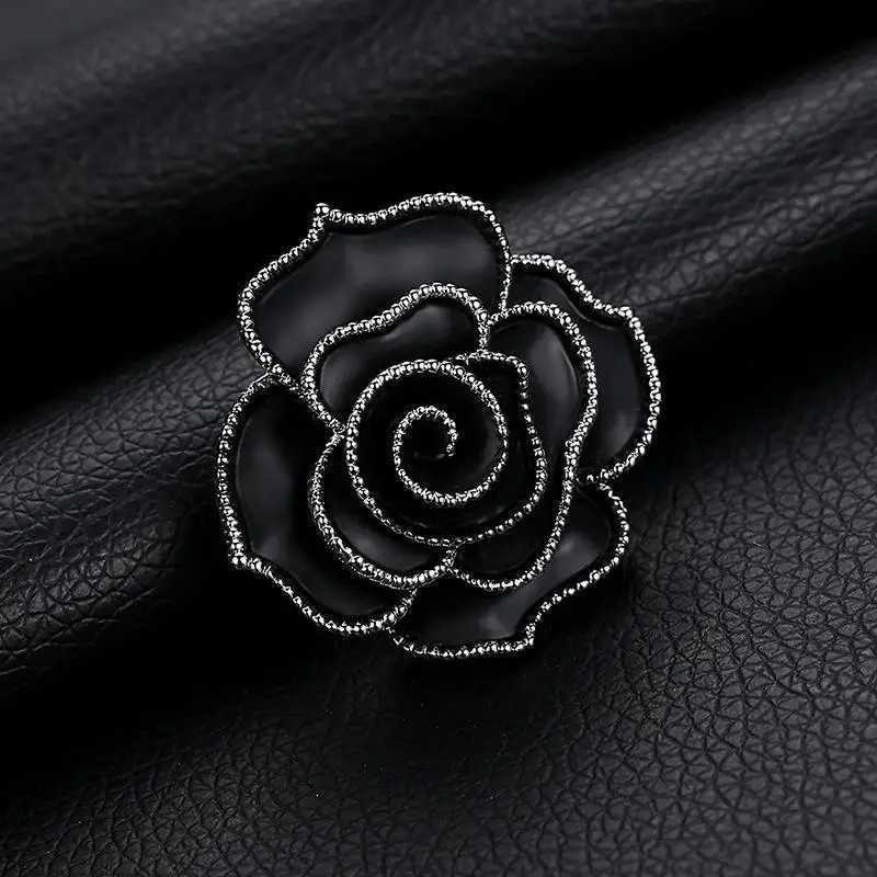 HappyTemperament Black White Camellia Flower Brooches Mourning Corsage Pin For Woman Shirt Dress Scarf Clothing Accessories Z260401