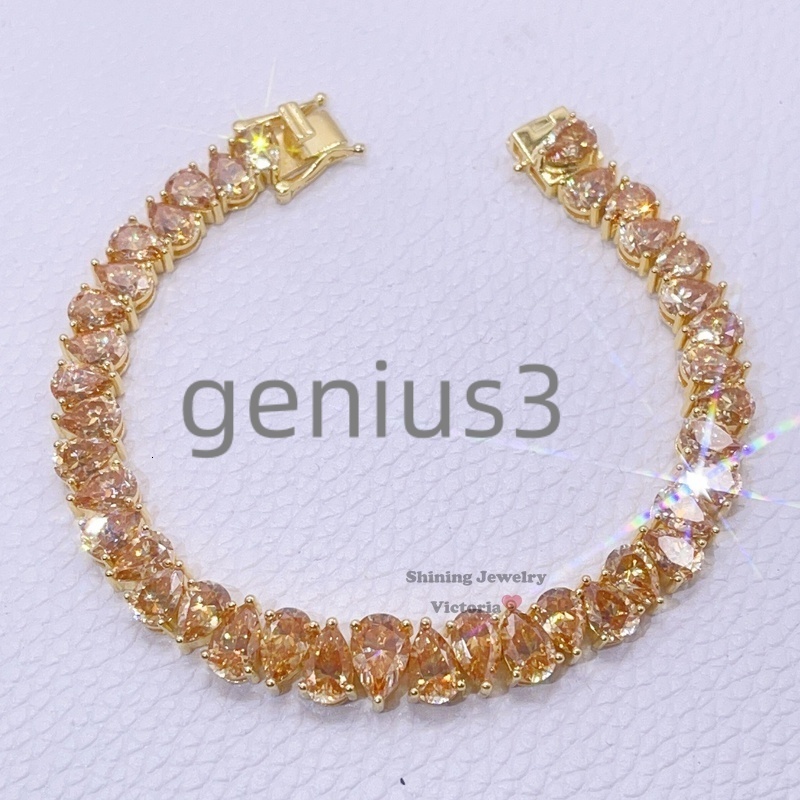 Shining Jewelry 18K Yellow Gold Plating Over Silver Iced Out Champagne Color Moissanite Tennis Bracelet