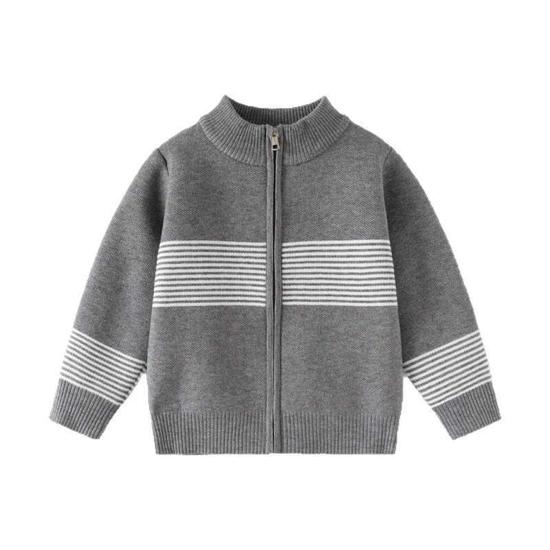 Cardigan Cardigan Children's clothing for boys: fine striped knitted zip-up sweater for small and medium-sized children, sesame bottom Andy velve