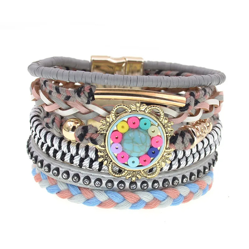 WELLMORE women bracelet Leather bracelets bohemia colorful beaded charm bracelets for women fashion jewelry drop 260318BJ - view 3