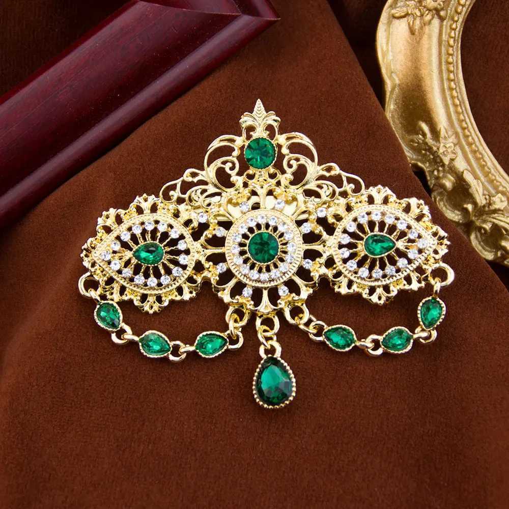 Arabic Colorful Brooch Crystal Pendant For Women Morocco Bridal Caftan Pins Hollow-out Tassel Design Z260401