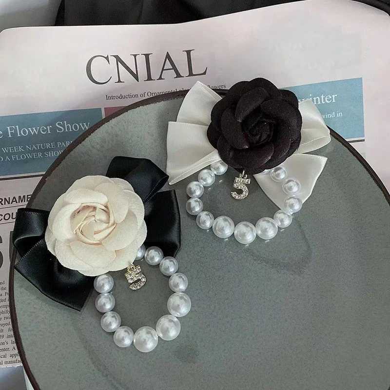 Small Fragrant Pearl Camellia Flower Bowknot Black Brooch Mourning Bow Tie Brooch Z260401