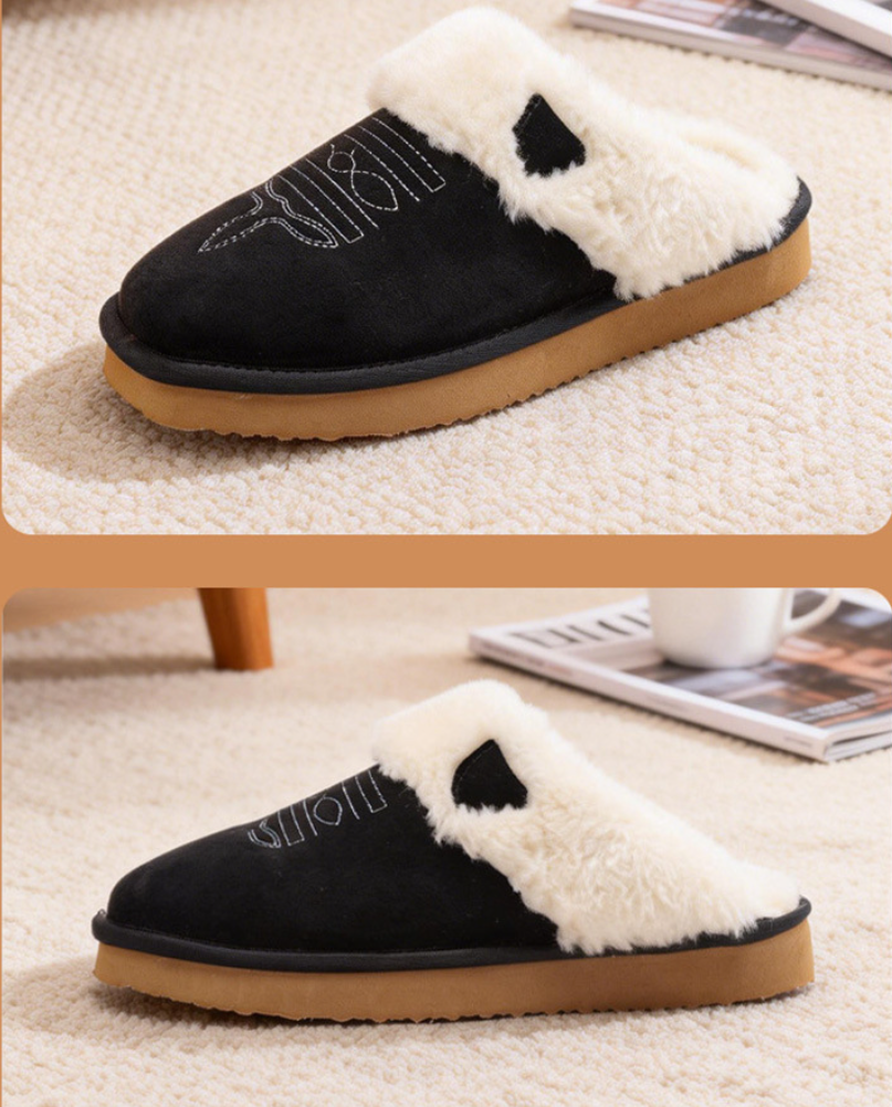 Fashion Designer Slides Men's Plush Slippers Men Luxury Embroidery Mules Casual Flats Mens Fuzzy Fur Slide