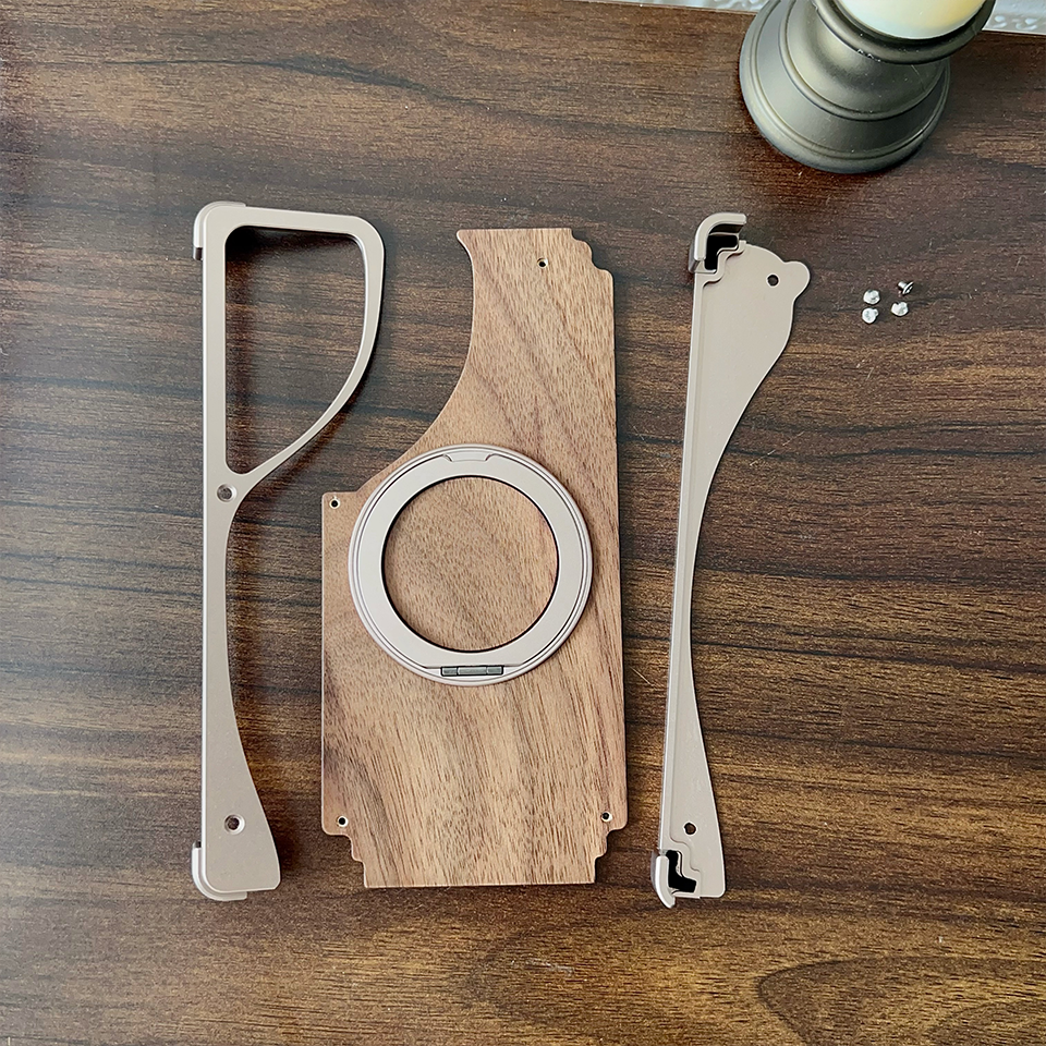 Walnut Aluminum Phone Case for Samsung S24 Ultra,Magnetic Stand, Metal Semi-wrapped style & Drop-Proof Cover