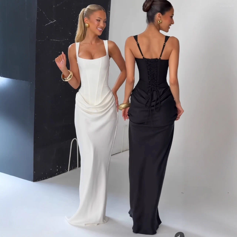 Casual Dresses Suninheart White Women's Maxi Dress Elegat Lace Up Slim Formal Wedding Guest Party