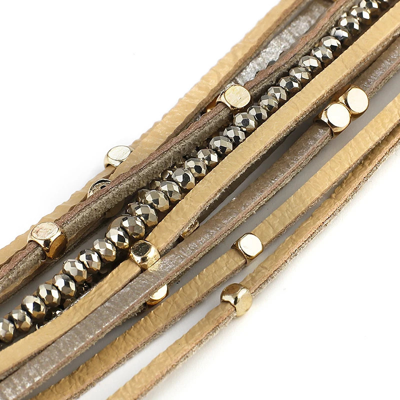 Amorcome Metal Beads Charm Genuine Leather Bracelets for Women Bohemian Multilayer Wide Wrap Bracelets Bangles Femme Jewelry 260318BJ - view 6