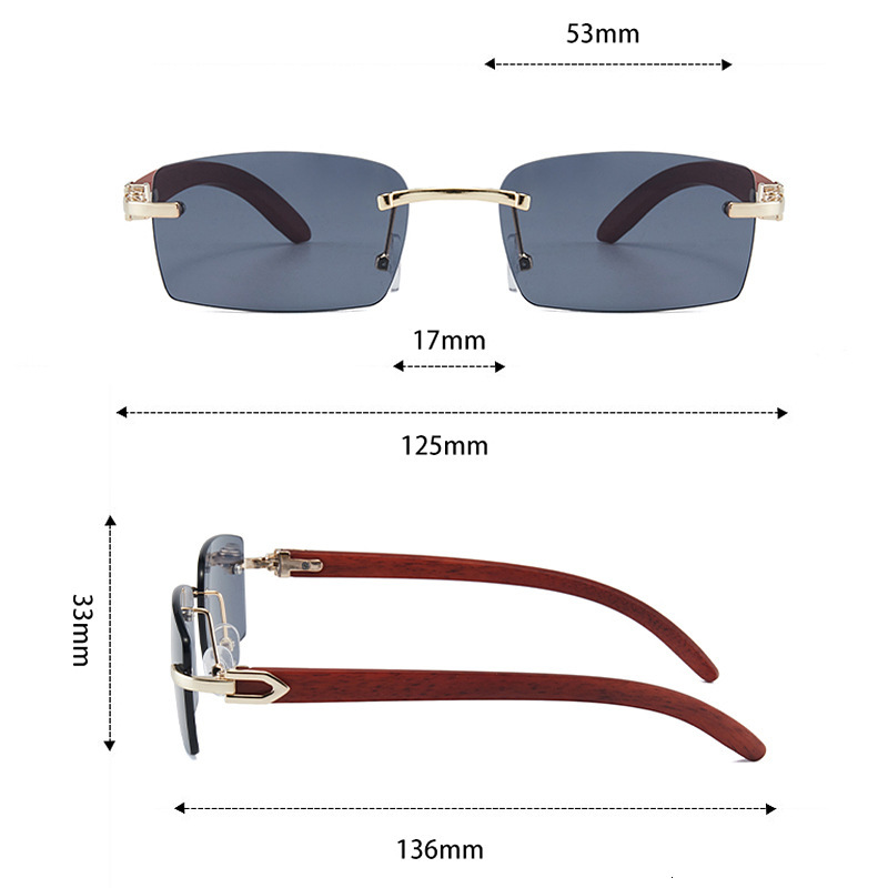 Fashion sunglasses Men and Women Frameless Imitation Wood Grain Temple Sunglasses
