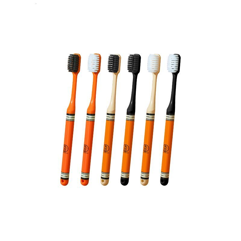 Toothbrushes 6-Pack Soft Bristle For Adults Wide Head Printed Handle High-End Family Pack Cleaning Gift Box Orange Color