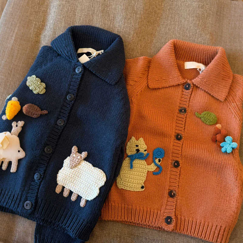 Cardigan Cardigan Boys' Sweaters Children's Spring and Autumn Clothing New Fashionable Knitted Cardigans Girls' Trendy Thickened Warm C