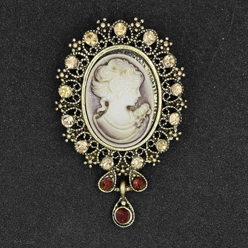 1PCS Crystal Rhinestone Lady Vintage Cameo Victorian Style Wedding Party Women Pendant Brooch Z260401