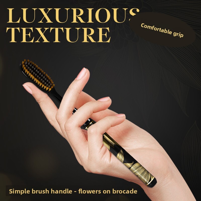 Toothbrush 6Pcs Extended Brush Efficient Fast Brushing Light Luxury U Shaped Deep Clean Fine Filament Soft Bristle Big Head Household Luxury Black Gol