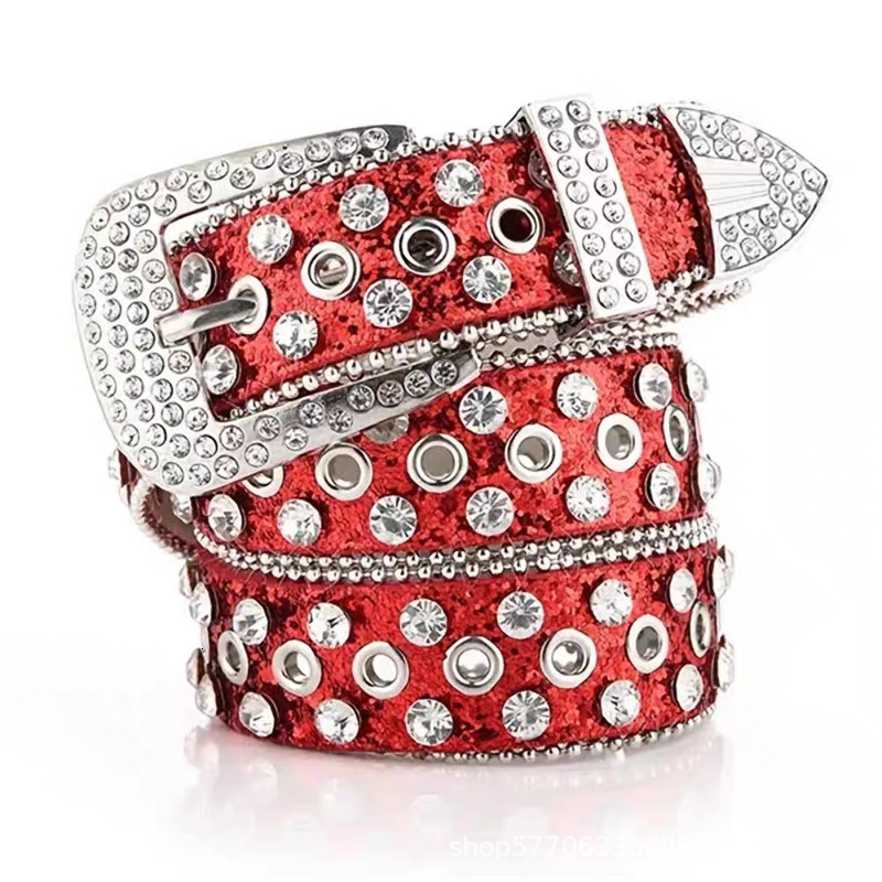 Rhinestone Studded Hollow Out Simon Style Belt for Women Multi-Color Shiny Diamond Waist Strap