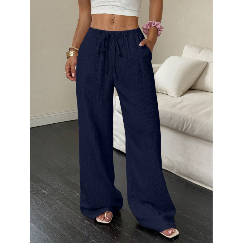 Women's Pants Casual Linen Wide Leg Mid Waist Long Trousers Comfortable Summer Fashion One Piece Ladies Clothing