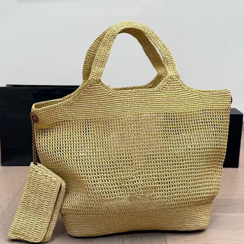 Straw Designer Tote Bag Woven Shoulder Purse Women Large Capacity Shopping Bag Travel Casual Totes with Wallet Pouch Luxury Handbag Female Beach Bag High Quality