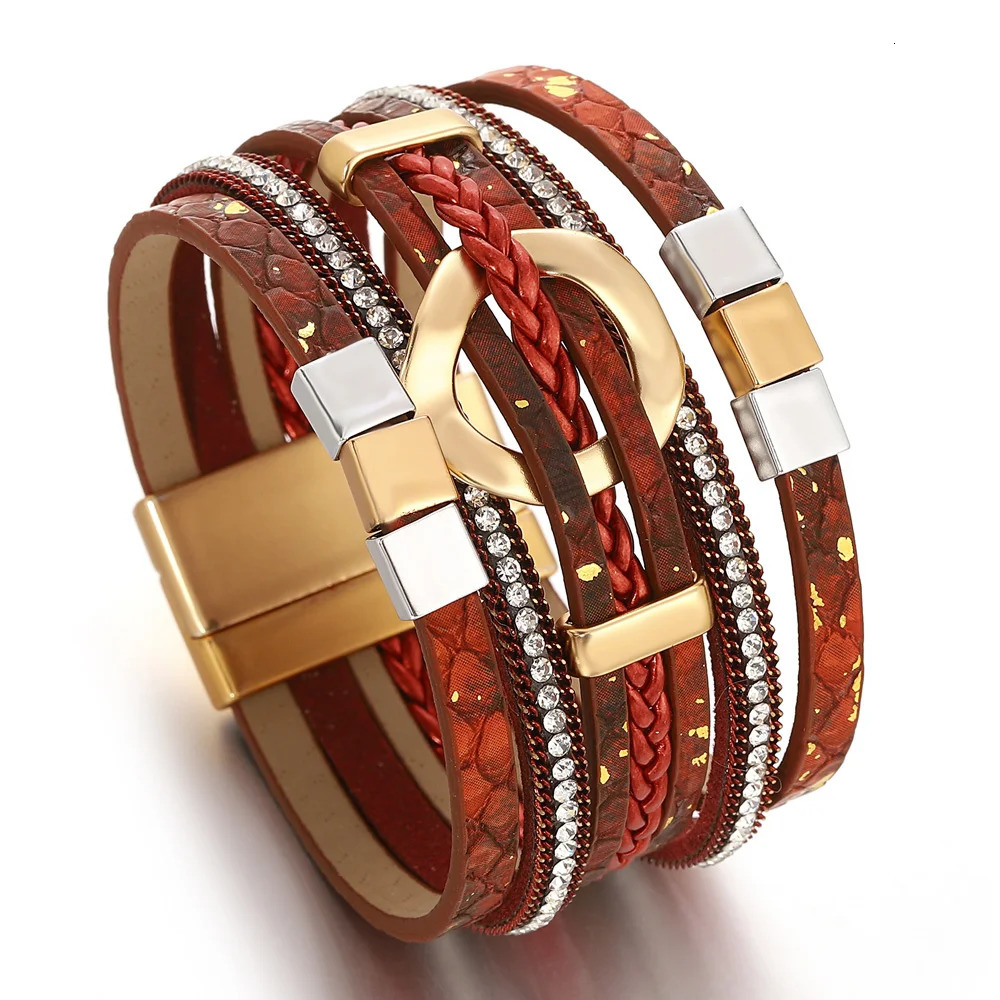 ALLYES Boho Braided Leather Bracelets for Women Men Party Jewelry Trendy Two Tone Square Multilayer Wrap Wide Bangles Bracelet 260318BJ - view 5