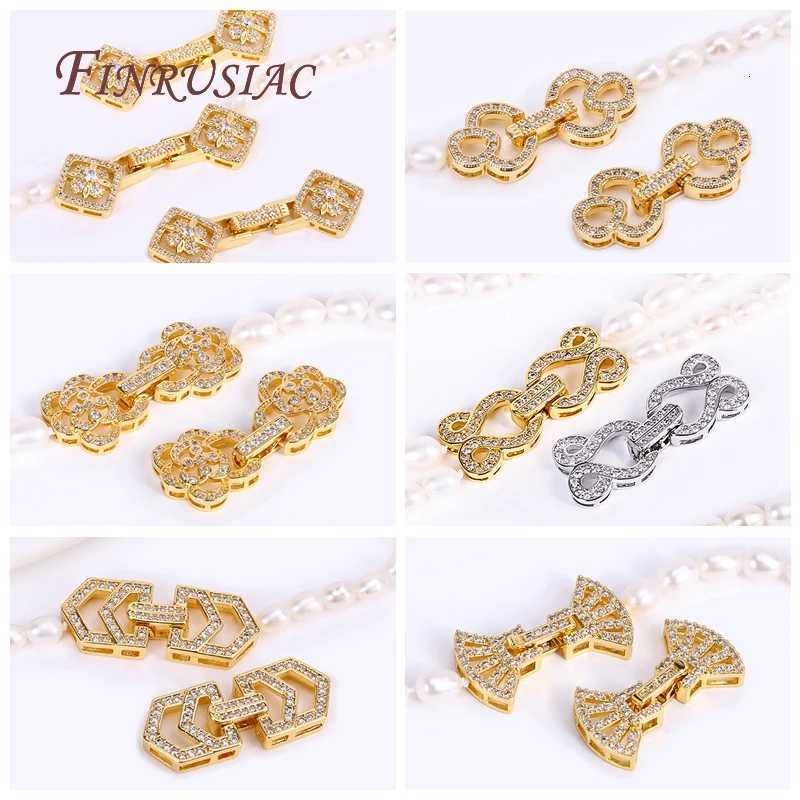 18K Gold Plated Inlaid Zircon Closure Fasteners Lock ClaspsHandmade Decorative Connector Fastener Pearls Clasps Supplies Z260401