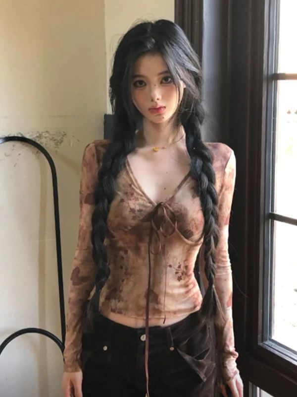 Streetwear Trendy Harajuku Fluffy Womens Tops Bandage Grunge Y2k Aesthetic Sexy Coats Fashion Chic Slim Vintage Print Cardigans 240808