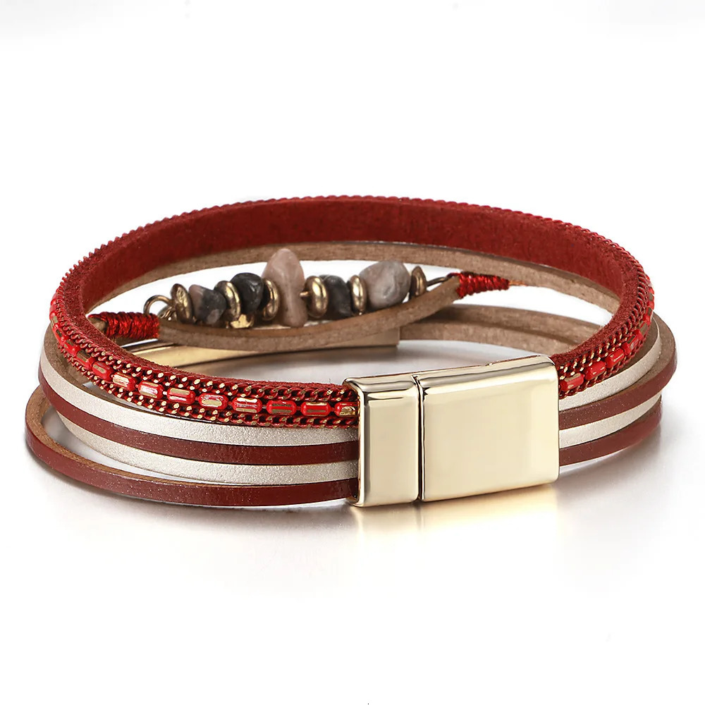 Fashion Natural Stone Bead Bracelets Bohemian Womens Leather Magnetic Buckle Charm Bracelet Sports Wrist Strap Party Jewelry 260318BJ - view 3