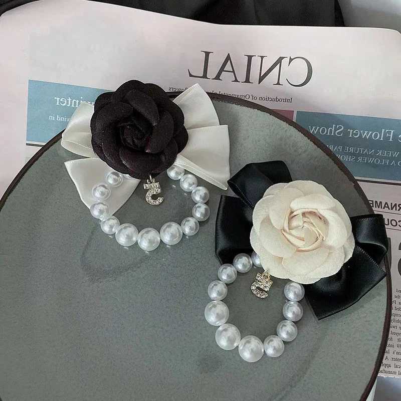 Small Fragrant Pearl Camellia Flower Bowknot Black Brooch Mourning Bow Tie Brooch Z260401