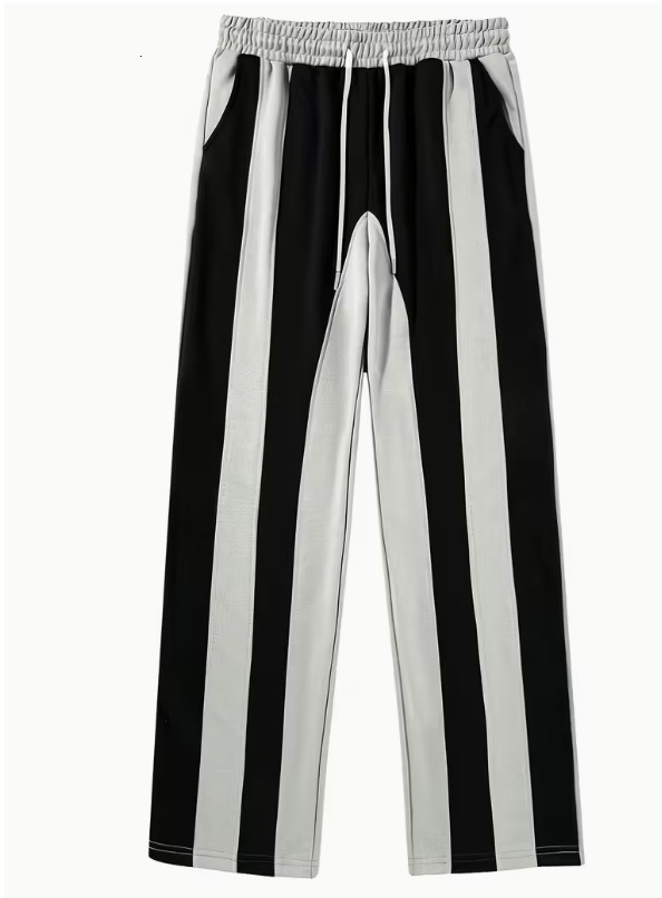 autumn and winter white striped sweatpants, loose printed wide-leg pants, men's straight-leg sports pants, versatile casual trousers