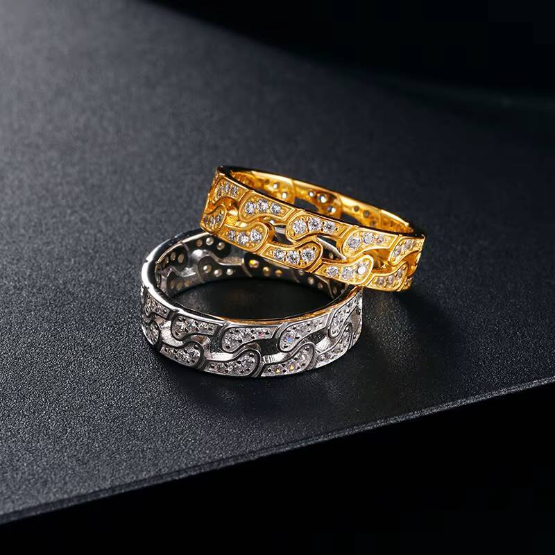 Evening Party Hip Hop Jewelry Ring Pave Setting 5A Moissanite White Gold 925 Sterling Silver Men Ring for Gift