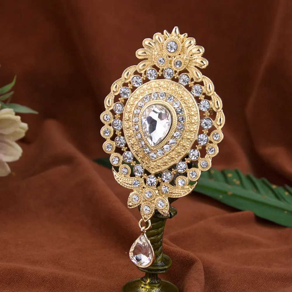 Sunspicems Gold Silver Color Morocco Crystal Brooch Pins For Women Algeria Caftan Jewelry Arabian Flower Brooches Wedding Bijoux Z260401