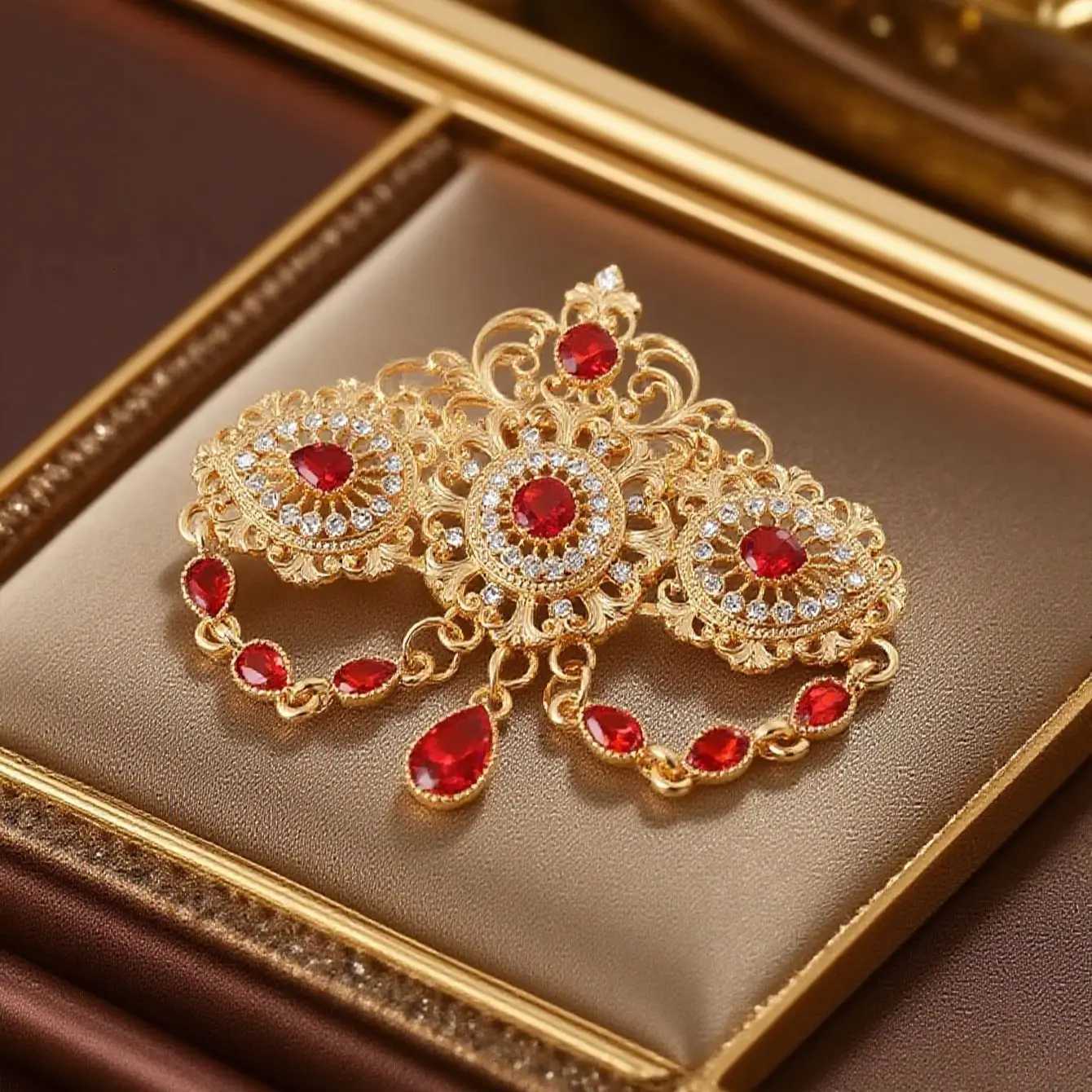 Moroccan women gold color brooch arabic middle east wedding jewelry hajib pin festival gift Z260401