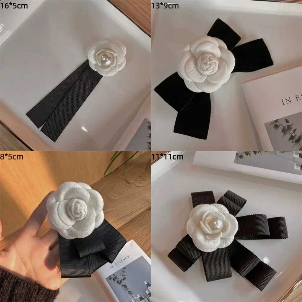 Camellia Flower Bow Knot Brooch Black White Velvet Ribbon Camellia Bow Brooch Mourning Accessories Flower Brooch Wedding Party Z260401
