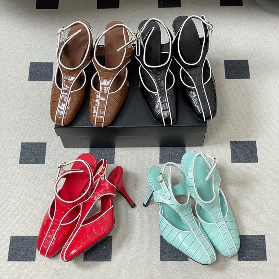 High quality Classic new Fashion real leather Slingbacks Sandals pumps ankle strap High heeled Dress Shoes womens Luxury designer heels party Evening shoes