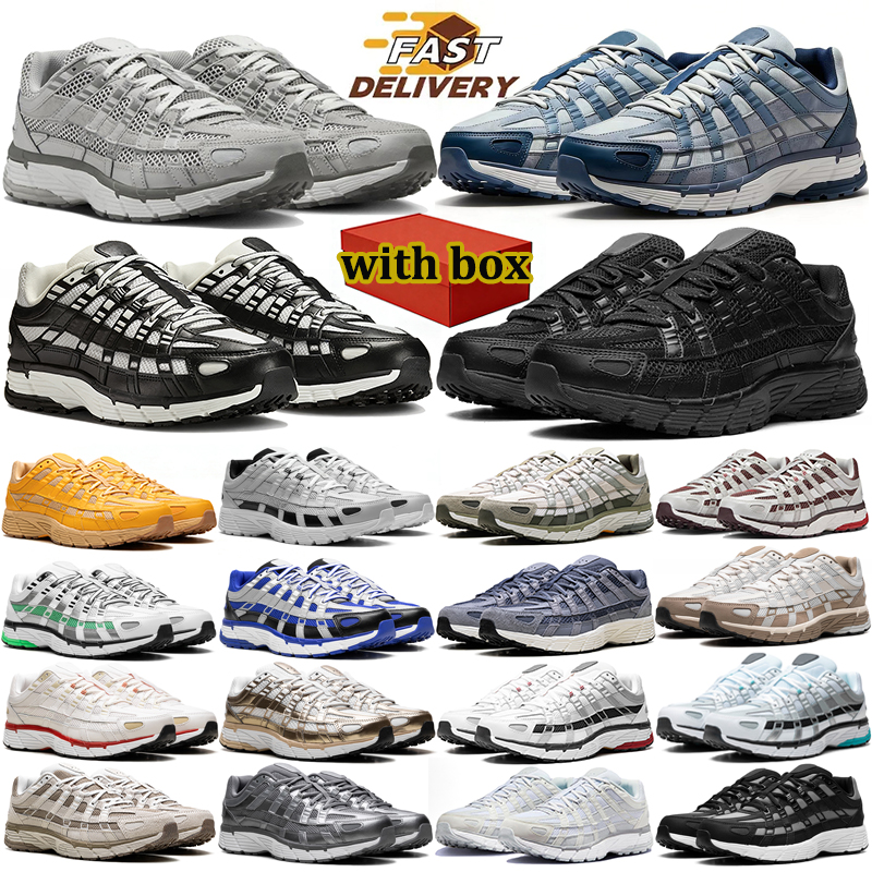 with box p6000 men women designer running shoes outdoor durable sneakers comfortable sports shoe Cool Grey Black White