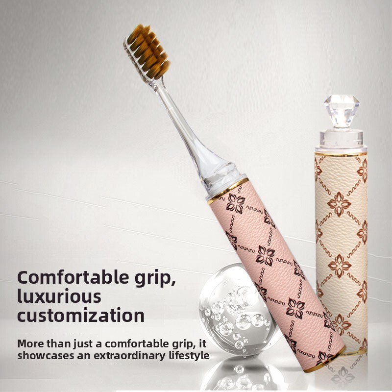 Toothbrush Travel Folding High End Lipstick Style For Women Pink Four Leaf Clover Printed Plaid Pattern Home Gum Care Portable Soft Bristle