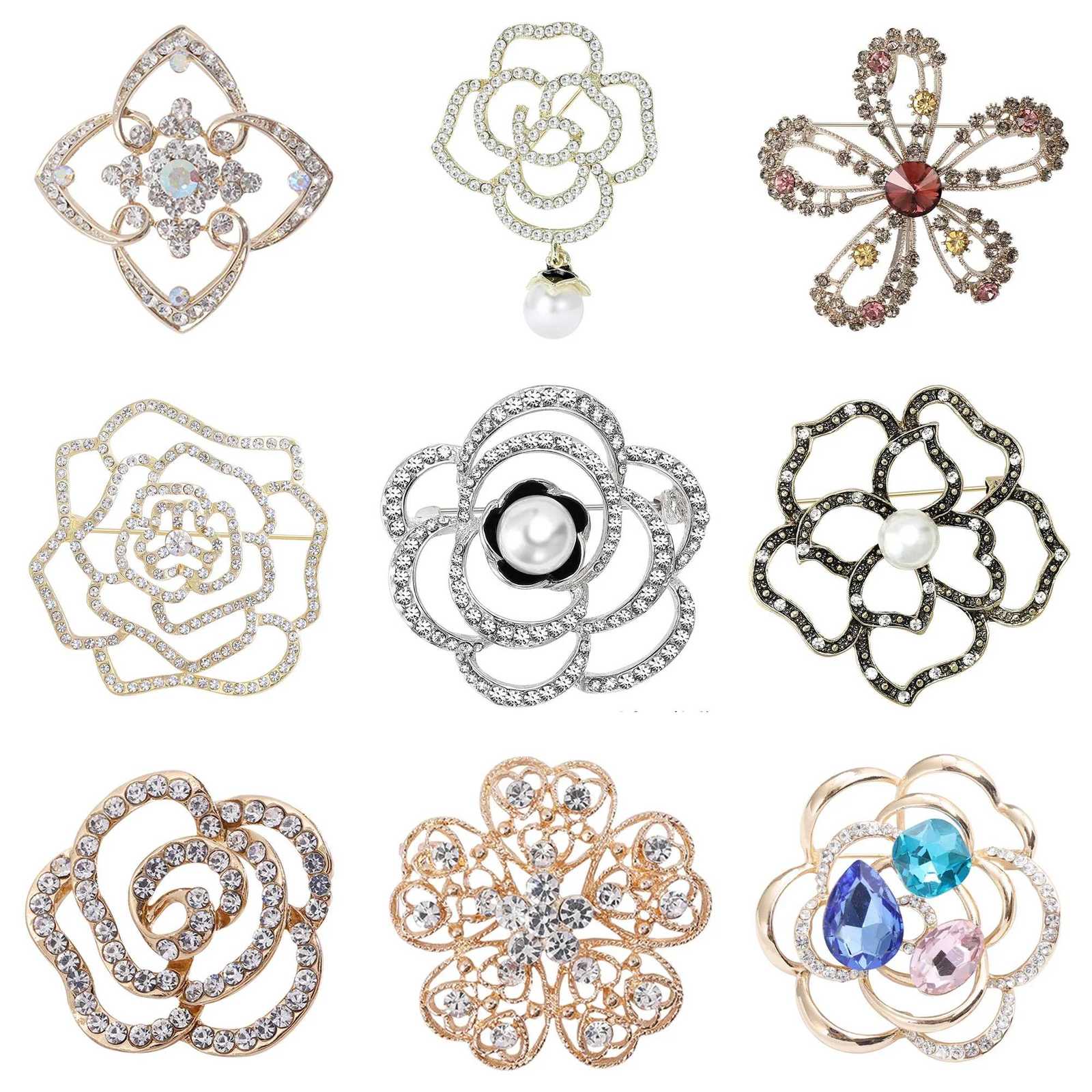 Luxury Rhinestone Camellias Brooches for Women Unisex Pearl Plant Flowers Pins Banquets Party Backpacks Gift Jewelry Accessories Z260401