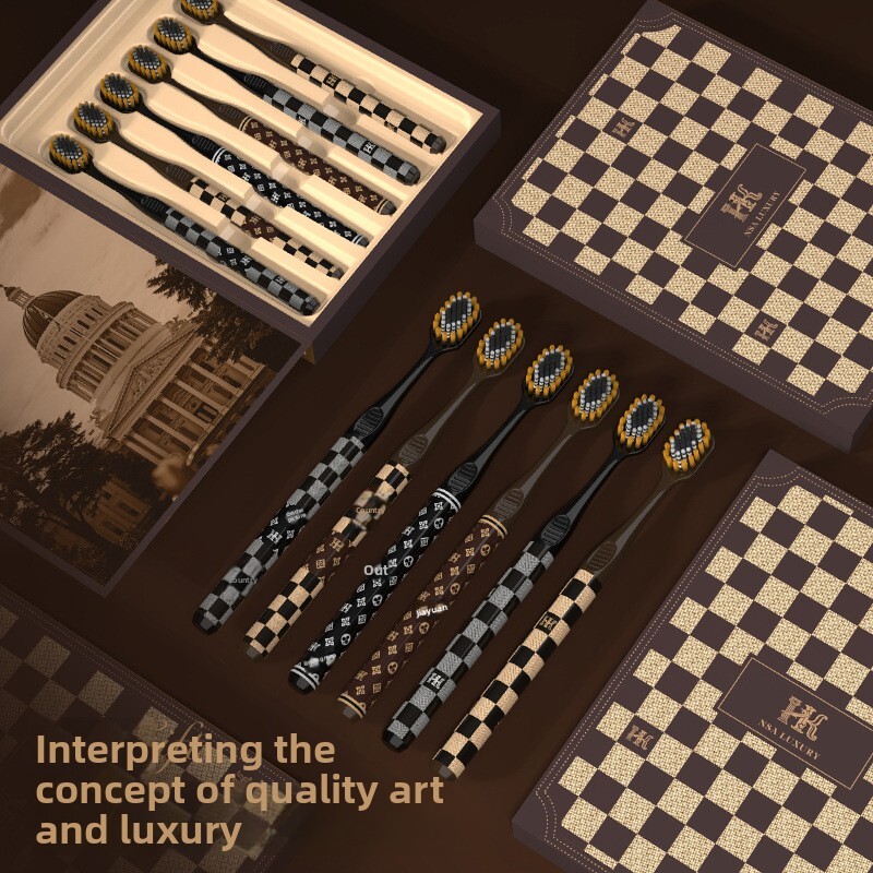 Toothbrushes 6 Piece Gift Box Set Light Luxury Mountain Shaped Soft Bristle Surface Comfortable Teeth Cleaning Suitable For Adults And Couples Checker