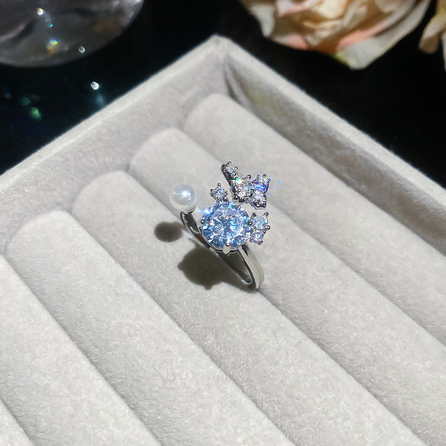 French-style exquisite zircon butterfly round pearl open niche high-end fashion ring, stylish and elegant women's jewelry - view 8