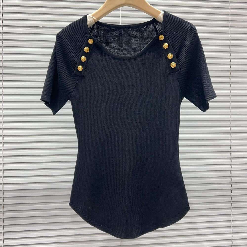 k30 2026 summer new designer fashionable multifunctional slim fit curved hem knitted short sleeved top