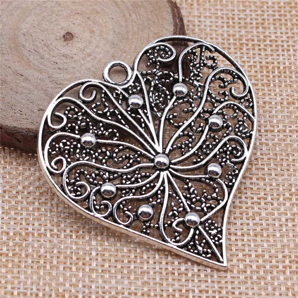 WYSIWYG 1pcs 52x52mm Filigree Carved Heart Charm Pendants Large Hollow Carved Heart Charm Pendant For Jewelry Making Z260401