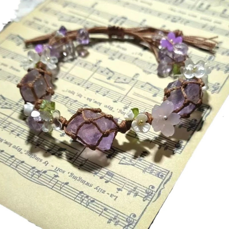 Fashion Adjustable Hand Woven Synthetic Amethyst Bracelets Mens and Womens Bead Raw Stone Gift Hand Rope Party Jewelry 260318BJ